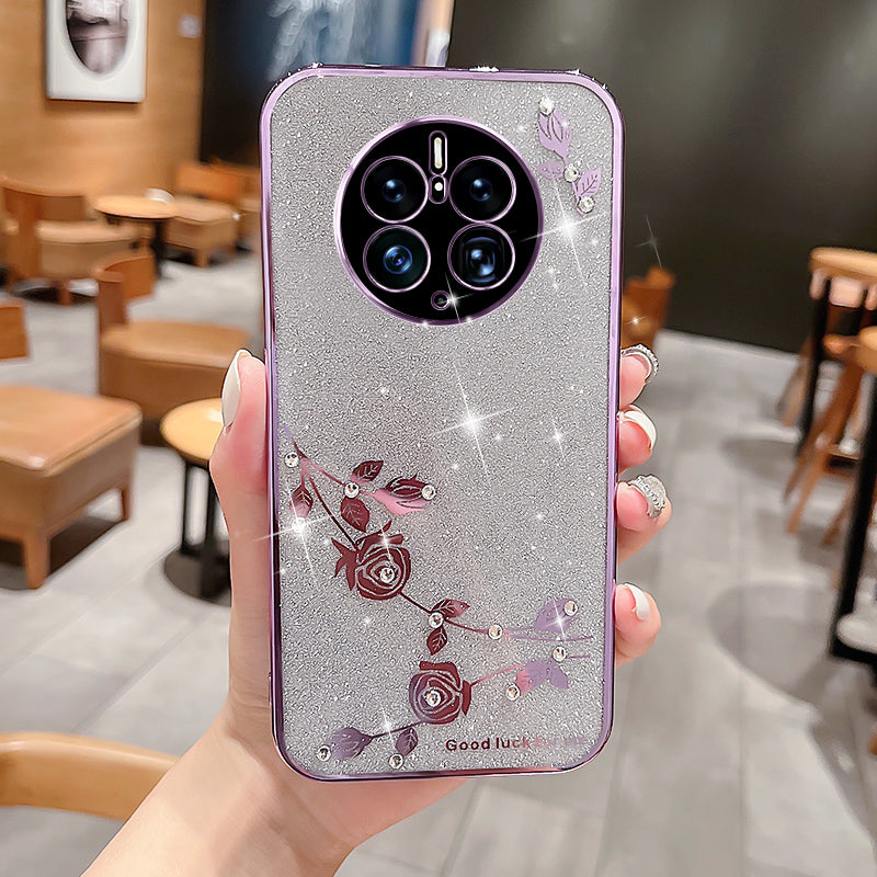 For Huawei Mate 50 Pro 4G Electroplating Frame Rhinestone Phone Cover Flower Pattern Glitter Powder Anti-drop TPU Case For Huawei Mate 50 Pro 4G Electroplating Frame Rhinestone Phone Cover Flower Pattern Glitter Powder Anti-drop TPU Case